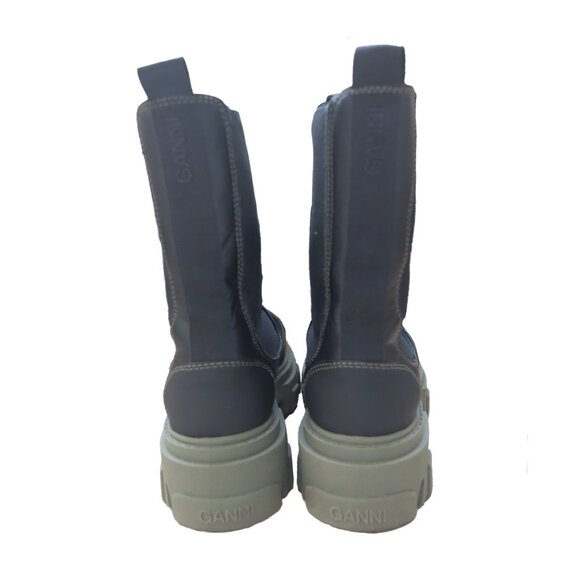 GANNI Black Leather CHELSEA Green Lugsole Platform Ankle Mid Calf Boots 38 - Picture 6 of 7